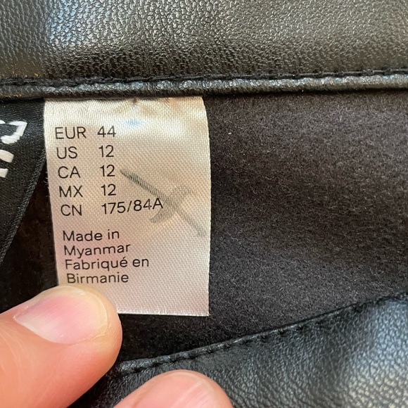 H&M Black Leather Vegan Pants 12 Emo Goth punk biker whimsygoth indie rave - Picture 5 of 10